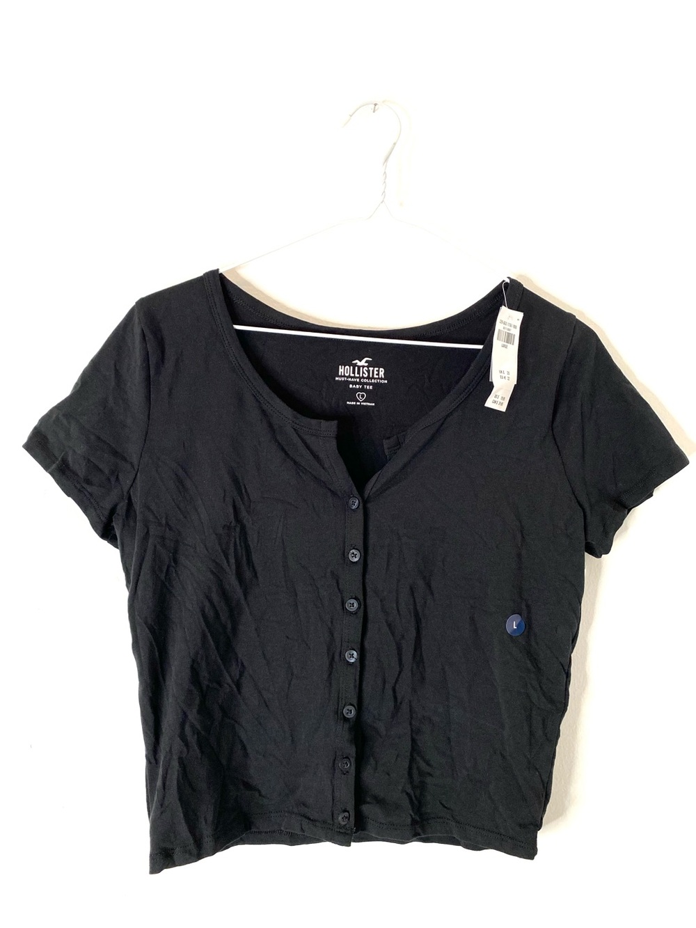 Hollister NWT Black Must Have Collection Button Front Baby Tee